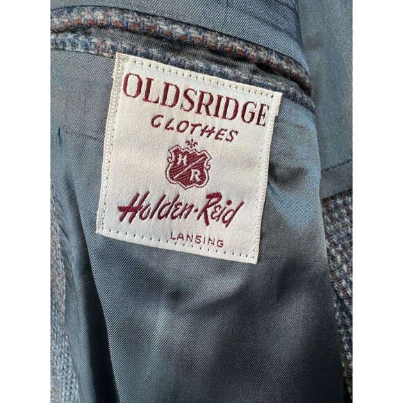 Vintage Oldsridge Holder-Reid Mens Wool Blazer Leather Buttons Gray Blue 42R - Picture 3 of 12